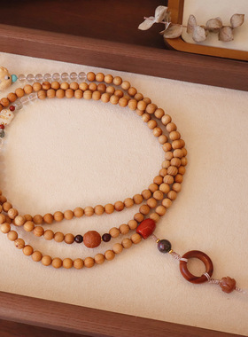 多种戴法长款檀木串珠项链斜跨手