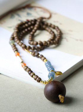 新中式一线黄油沉香木项链原创文