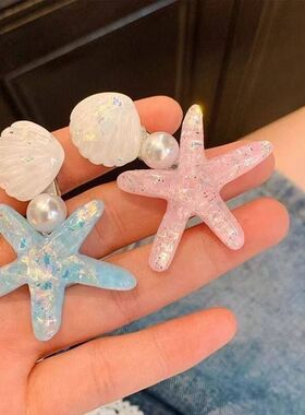 蓝色海星贝壳珍珠发夹可爱