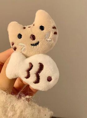 猫吃鱼~可爱毛绒小猫咪发夹