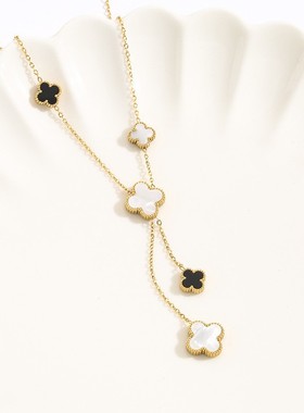 【通体钛钢】亚马逊跨境爆款欧美风气质四叶草流苏项链轻奢感