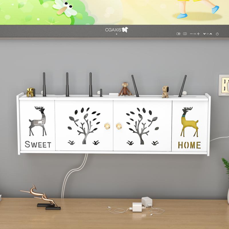 无线路由器收纳盒壁挂式免打孔WiFi置物架猫装饰遮挡箱机顶盒架子 - 图2