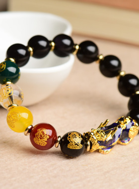 铜合金貔貅五路财神手链男女感温变色貔貅昭财手串 潮流霸气饰品