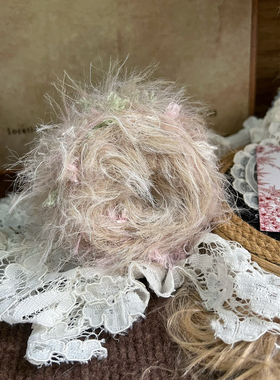 咿唔手混线-高级感粉紫色长毛仿貂钩针棒针编织毛线帽子包包手工