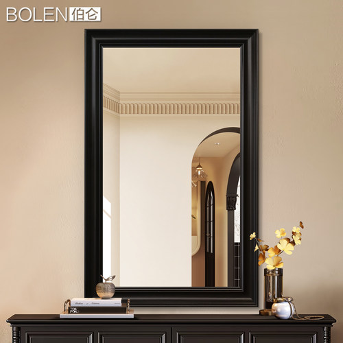 BOLEN 美式奢华浴室镜子黑色洗手台卫生间镜子壁炉斗柜复古装饰镜 - 图1