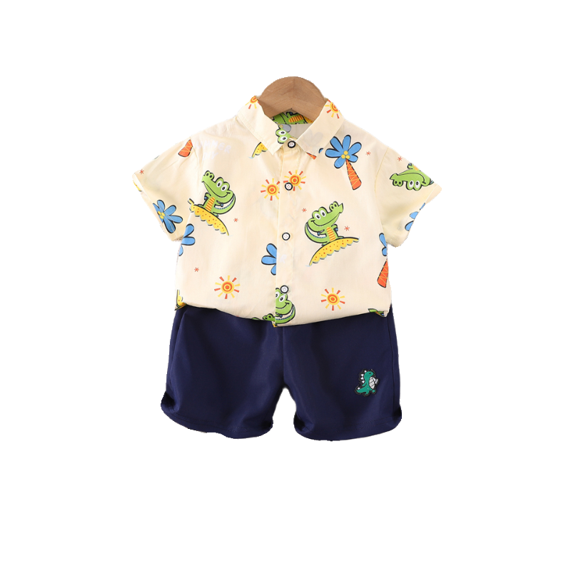 婴儿衣服夏季衬衫薄款韩版时尚短袖两件套5个月3一岁男宝宝夏装潮-图3