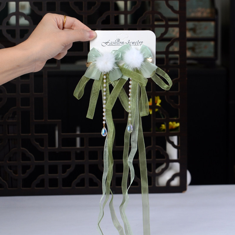 儿童头饰古风发饰宝宝头发卡国风绿色飘带发夹汉服绢花女童配饰品,淘宝优惠券,粉丝福利购,淘宝优惠卷