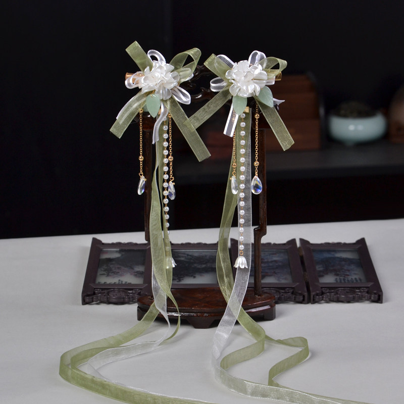 汉服头饰女儿童长飘带对夹发夹中国风步摇流苏小女孩古装编发发卡,淘宝优惠券,粉丝福利购,淘宝优惠卷