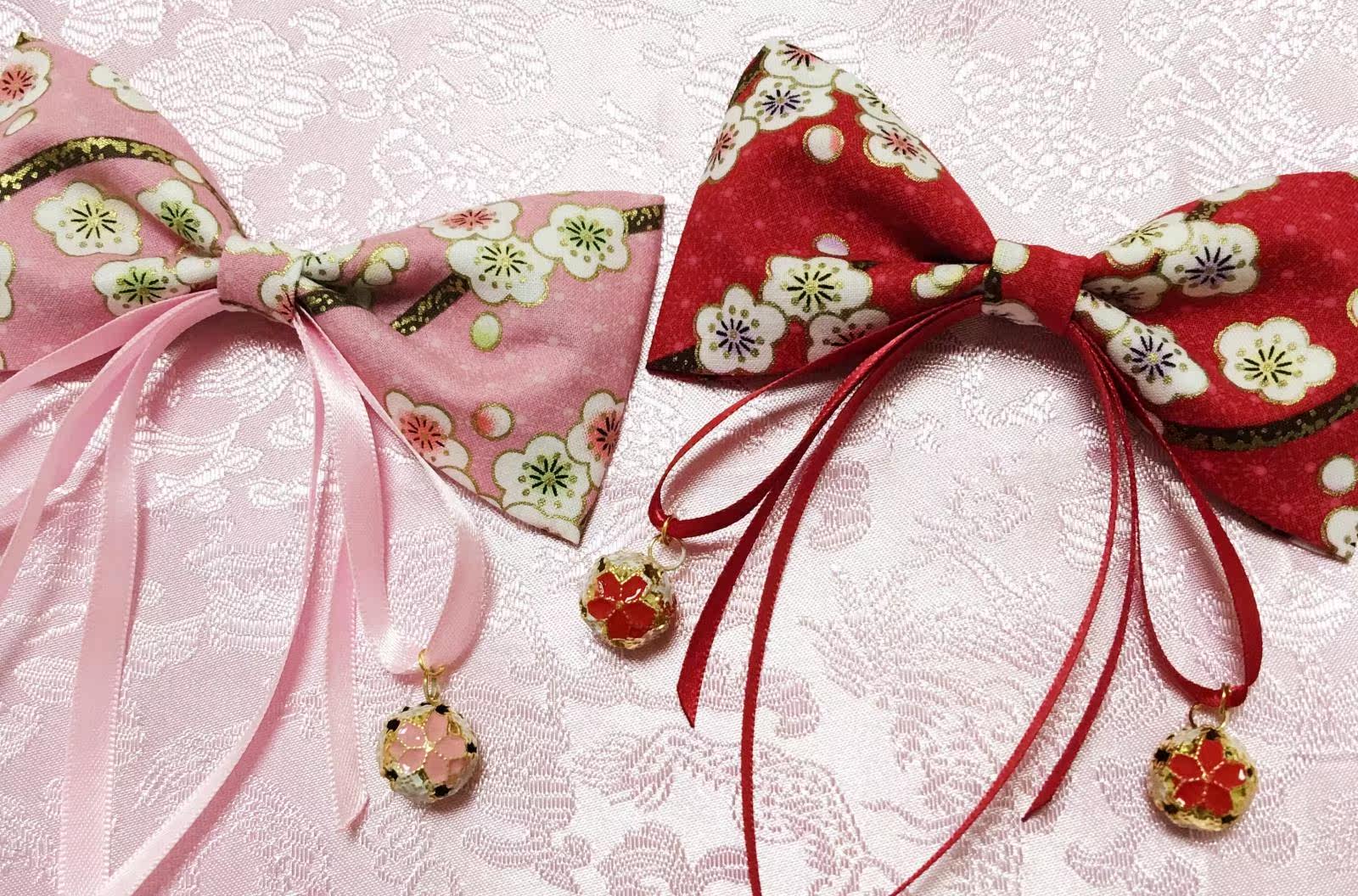 小雀幸日式烫金樱花印花蝴蝶结发夹顶夹铃铛飘带发饰头饰新款