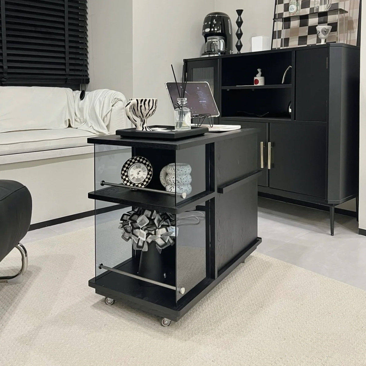 奈斯/意式极简小推车家用沙发边几边柜储物柜客厅可移动茶水柜,淘宝优惠券,粉丝福利购,淘宝优惠卷