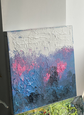 现代抽象手绘紫色蓝渐变装饰画
