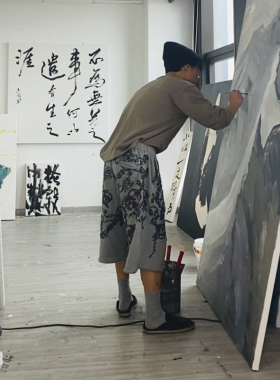 现代轻奢抽象手绘油画客厅定制