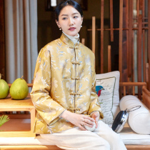 True Silk Song Chinjin Jacquard Winter Cotton Clothes Girl Blouse Winter New Chinese Art Retro Style Retro Refined Tang Dress Clip Cotton Suit Jacket Woman