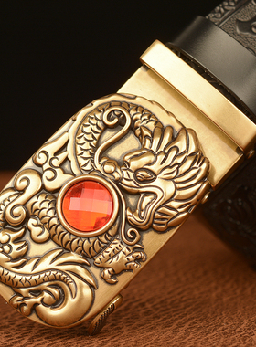 Tang Grass Pattern Carved Mens Belt Cowhide Distinctive Lon