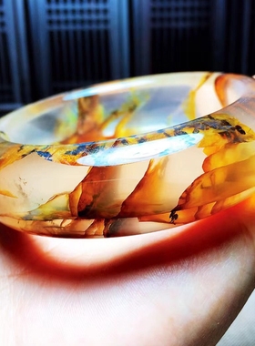 天然锰矿小树内景胶花水晶手镯