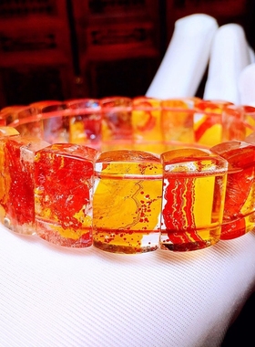 诺源珠宝天然红胶花水晶手牌男女款晶体通透红水晶手排礼品饰品