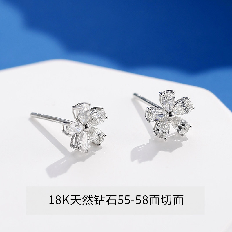Sakura style earrings 18K gold natural diamonds