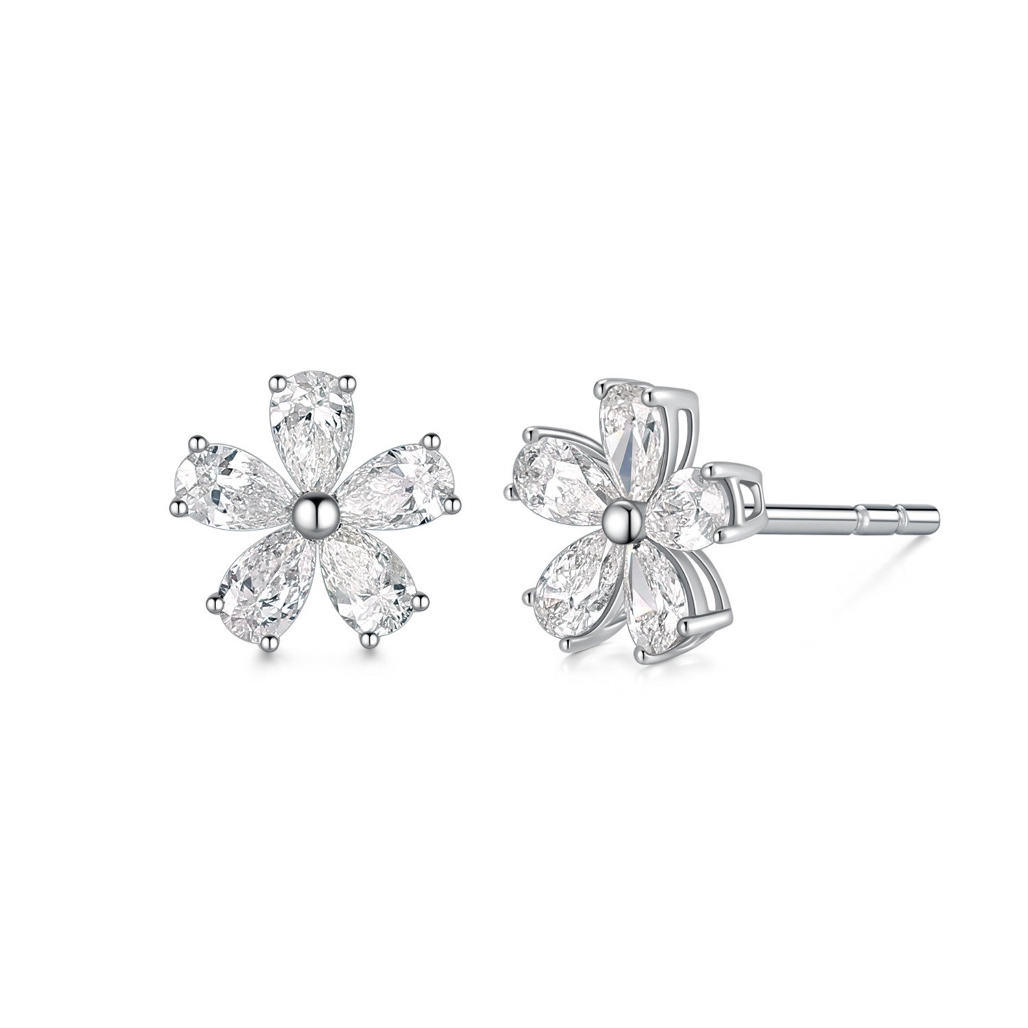 Sakura style earrings 18K gold natural diamonds