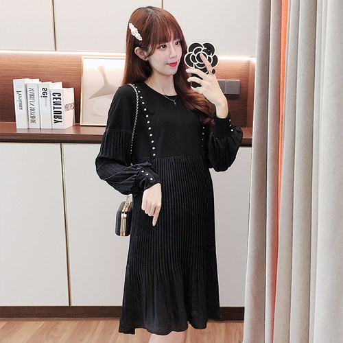 孕妇装春装2026新款时尚哺乳上衣网红套装大码百褶连衣裙子春夏款 - 图0