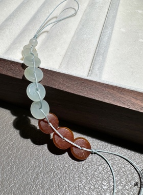 新疆和田玉籽料红沁平安扣文艺手链手工磨制简约配饰包挂坠子