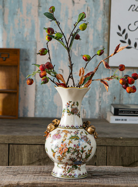 包邮新中式青花陶瓷花瓶摆件客厅家居饰品美式复古花插花瓶工艺品