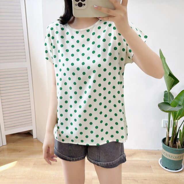 Summer cotton silk thin loose slimming printed T-shirt