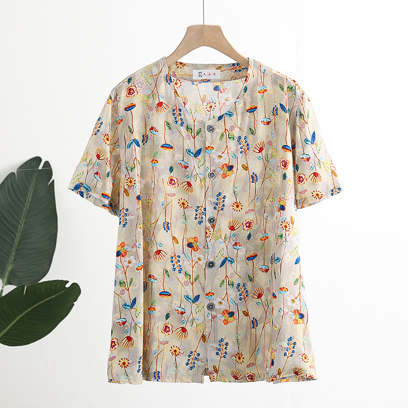 中老年女装人造棉上衣薄款2025年夏季棉绸短袖舒适开衫大码妈妈装