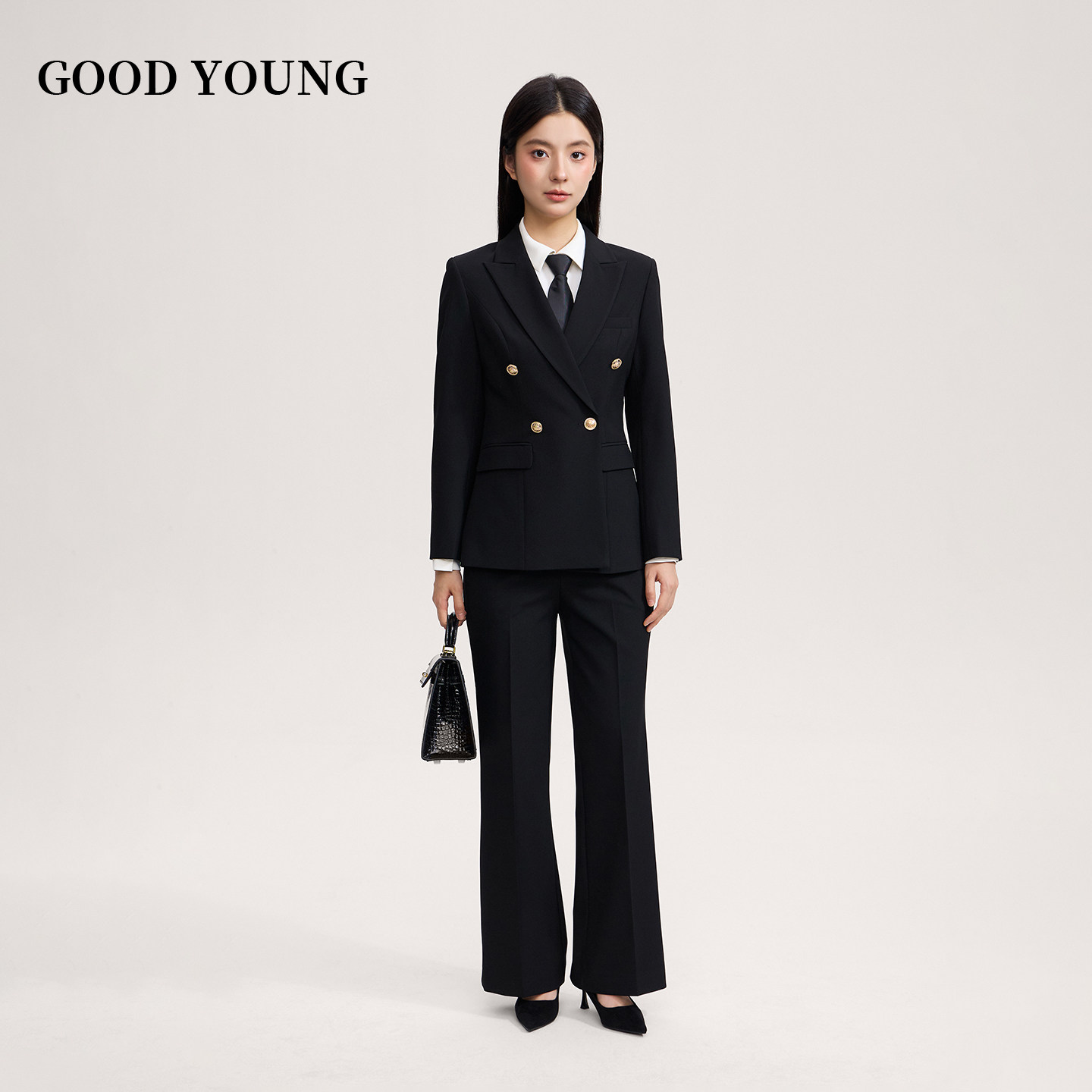 GOOD YOUNG女西装裤微喇喇叭裤黑色灰色藏青修身通勤气质弹力,淘宝优惠券,粉丝福利购,淘宝优惠卷