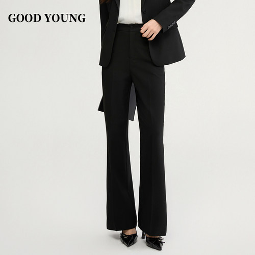 GOOD YOUNG女西装裤微喇喇叭裤黑色灰色藏青修身通勤气质弹力 - 图2