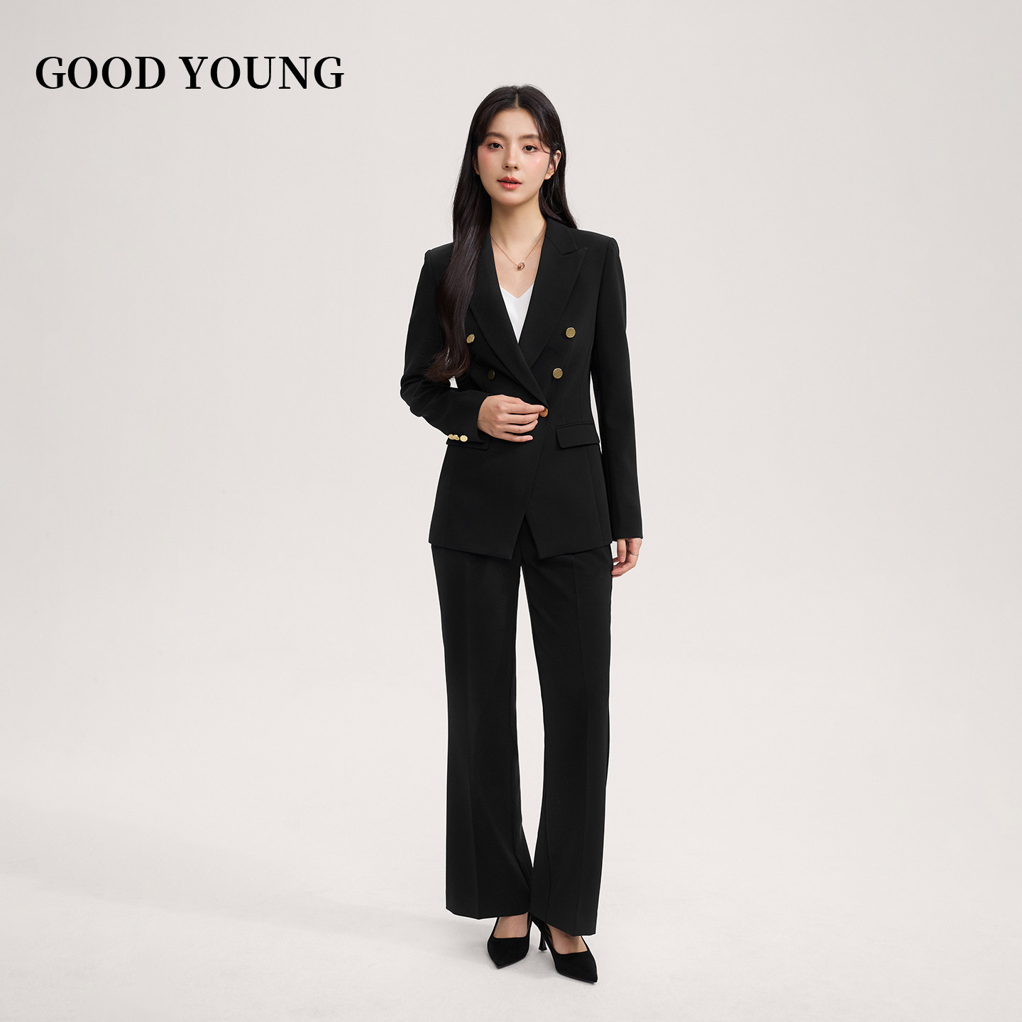 GOOD YOUNG女西装裤微喇喇叭裤黑色灰色藏青修身通勤气质弹力,淘宝优惠券,粉丝福利购,淘宝优惠卷