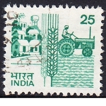 Indian letter stamps 1985 village wheat and tractor