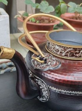 新款藏饰民族风优品手工材质茶壶水壶家用摆件(合金材质)