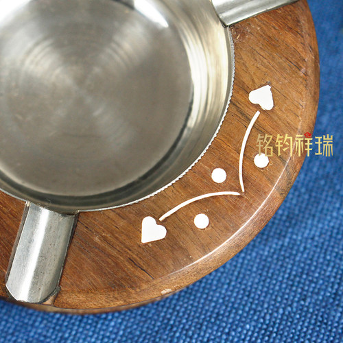 实木圆形烟灰缸复古做旧民族风图案桌面家用摆放客厅茶几摆放 - 图1