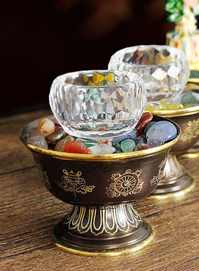 藏式家用佛前供水杯摆件七宝石