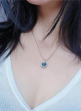 ninisn 925银海蓝宝星月吊坠小众天铁双面吊坠精致礼物手链配件女