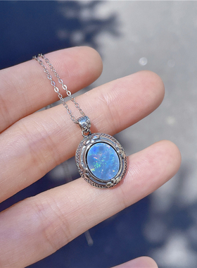 ninisn 925银澳大利亚欧泊吊坠复古小众蓝绿色火彩性质稳定不失彩