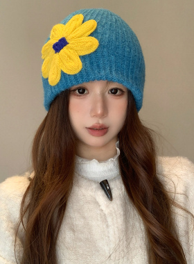 复古花毛线帽女秋冬保暖显脸小