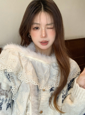 白色毛绒蕾丝花边围巾女披肩个性y2k辣妹韩系秋冬保暖叠戴风围脖