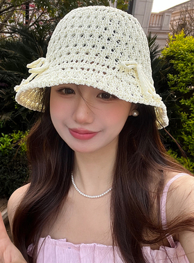 水桶帽逛街甜美可爱女夏季蝴蝶结