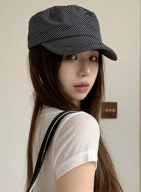 复古百搭波点平顶鸭舌帽女春夏