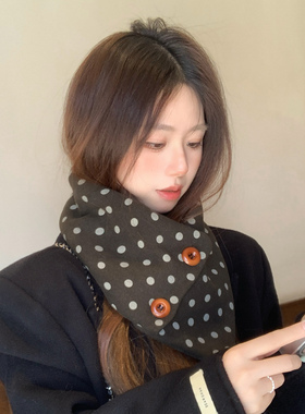 小松奈奈同款波点纽扣围巾新款
