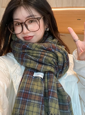 冬季流苏格纹围巾围脖气质男女