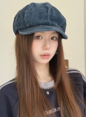 日系复古灯芯绒显脸小八角帽