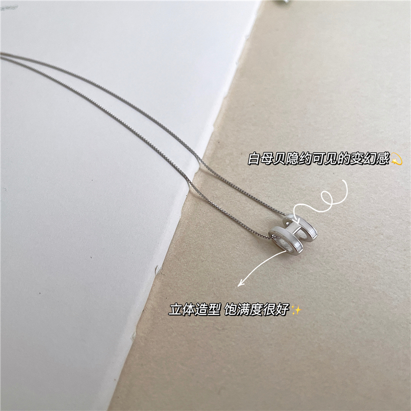 s925纯银H轻奢高级字母白母贝吊坠锁骨项链礼物百搭气质简约ins女 - 图2