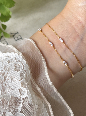 s925通体纯银锆石极细手链mini精致叠戴is日系轻奢简约百搭女