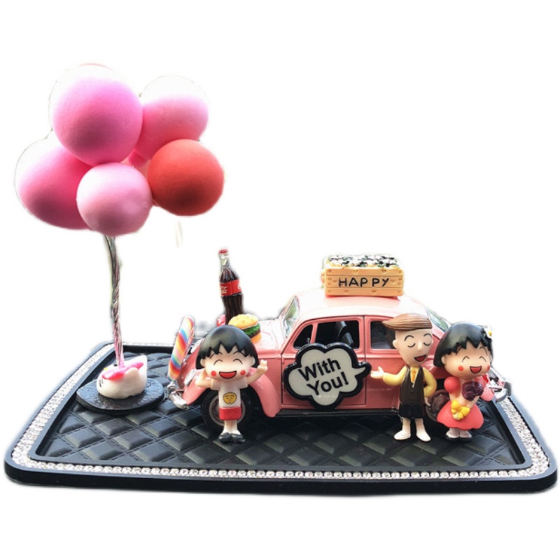 樱桃小丸子汽车摆件中控台桌面客厅玩偶动漫日本手办七彩气球女神