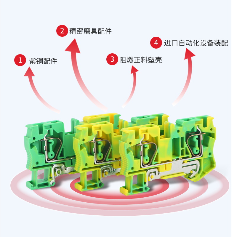 厂家直销ST6-PE导轨式弹簧接线端子排纯铜 ST3-6JD黄绿接地端子 - 图2