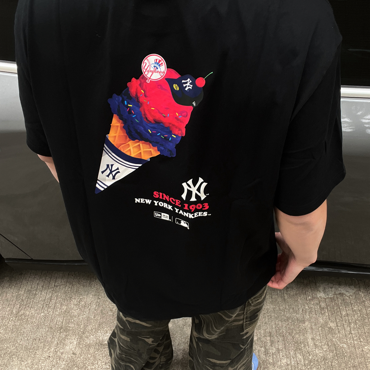 New Era纽亦华合作MLB系列男女冰淇淋NY印花短袖LA圆领情侣T恤