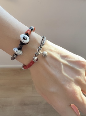 【渡】原创设计泰国蜡线手工纯银手绳 情侣手链手绳定制