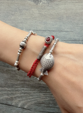 【满】原创泰国蜡线纯银手工编手绳 情侣手链脚链 蜡线手绳